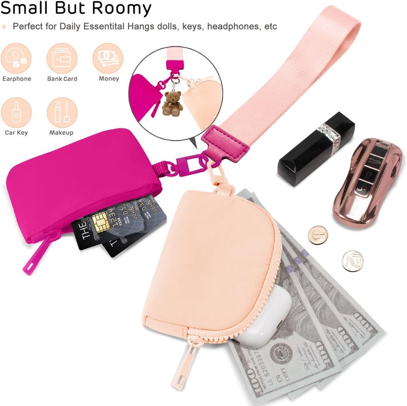 Viverte Mini Zip Around Keychain Wristlet Wallets Small Portable Dual Pounch Wristlet Detachable Coin Purse Pocket Gifts for Teen Girls Travel Sports Outdoors (Rose Red+Coarl Pink) - Image 4